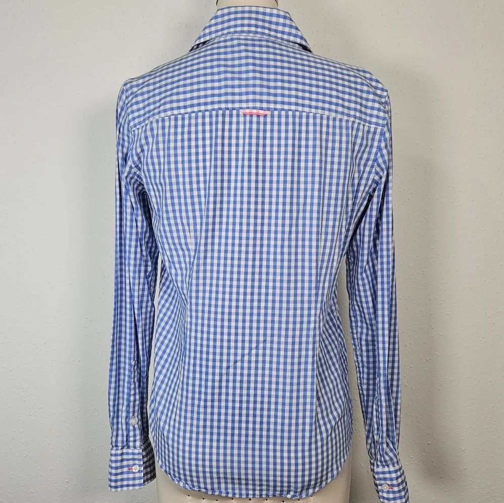 Brooks Brothers Blue Gingham Button Down Shirt Pink Contrast Trim Size 2